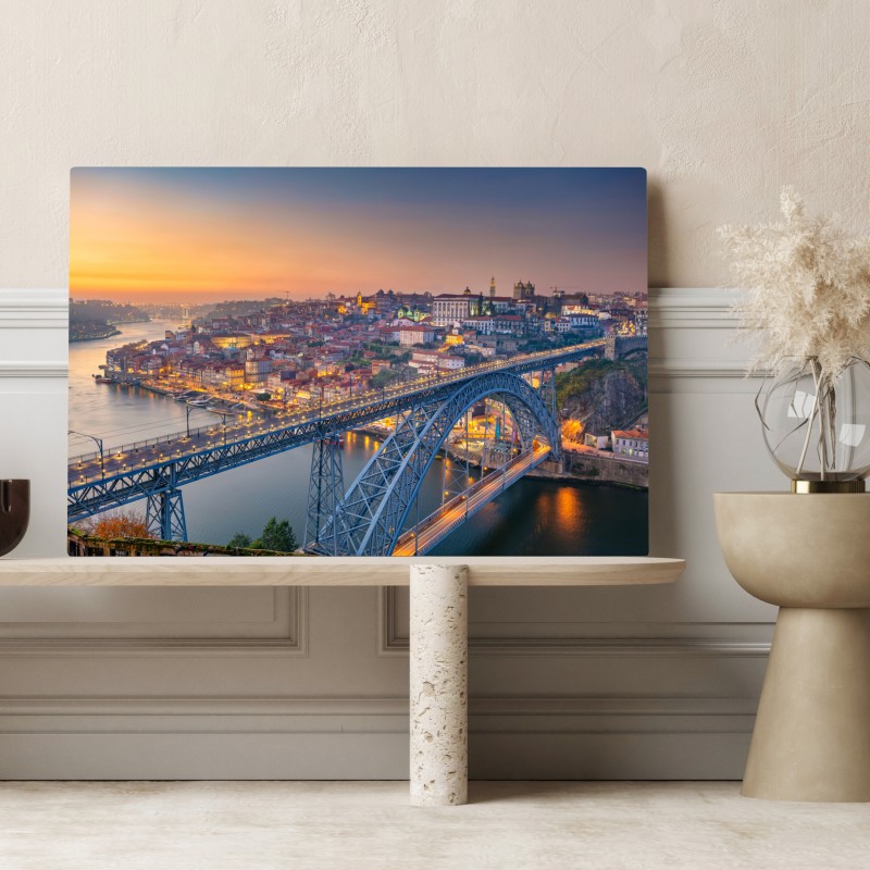 Leinwandbild porto skyline bei dämmerung mit Dom Luís I – Wallnifity® Leinwandbild porto skyline bei dämmerung mit Dom Luís I – Wallnifity®