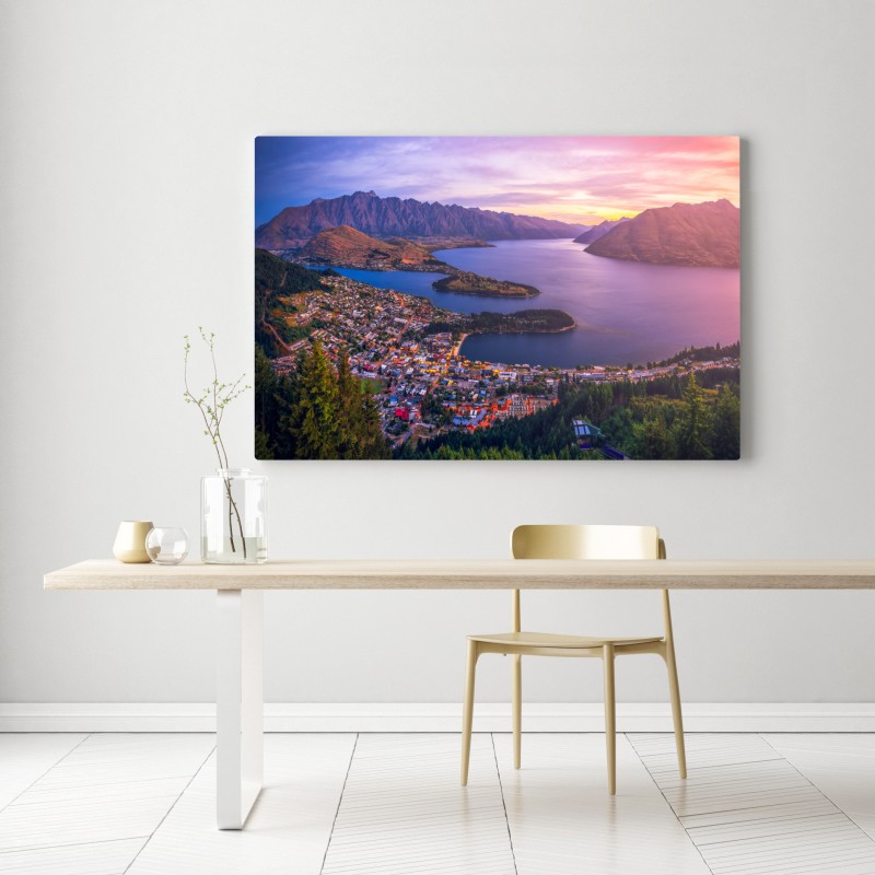 Leinwandbild Queenstown panorama bei dämmerung – Wallnifity® Leinwandbild Queenstown panorama bei dämmerung – Wallnifity®