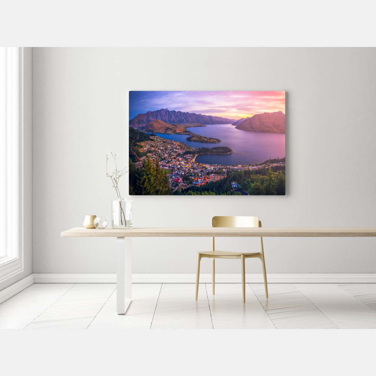 Leinwandbild Queenstown panorama bei dämmerung – Wallnifity® Leinwandbild Queenstown panorama bei dämmerung – Wallnifity®