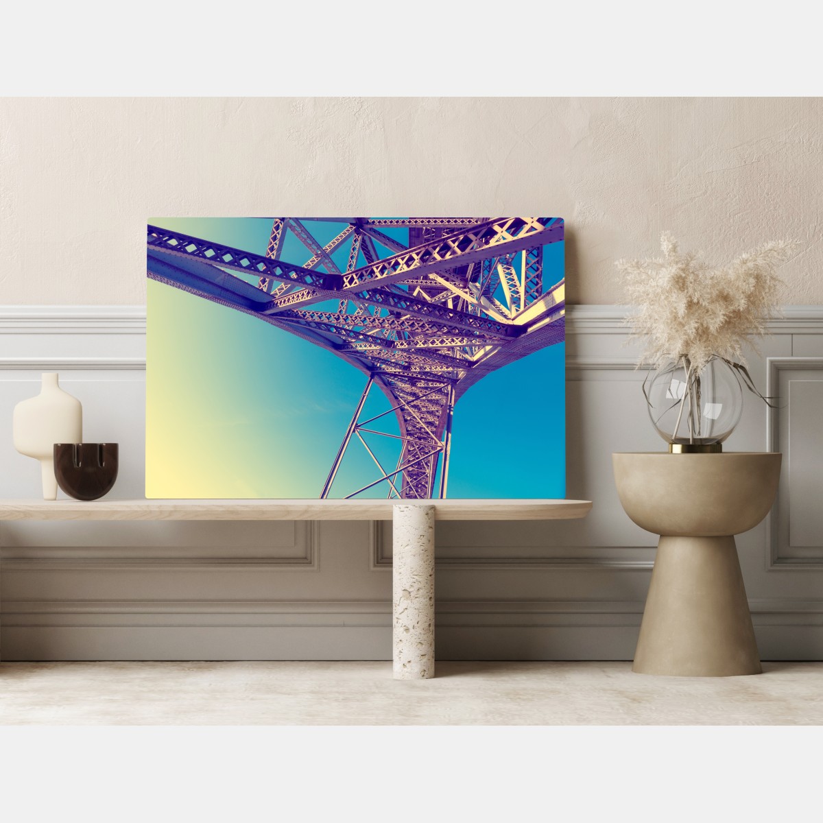 Leinwandbild abstrakte stahlbrücke in perspektive – Wallnifity® Leinwandbild abstrakte stahlbrücke in perspektive – Wallnifity®