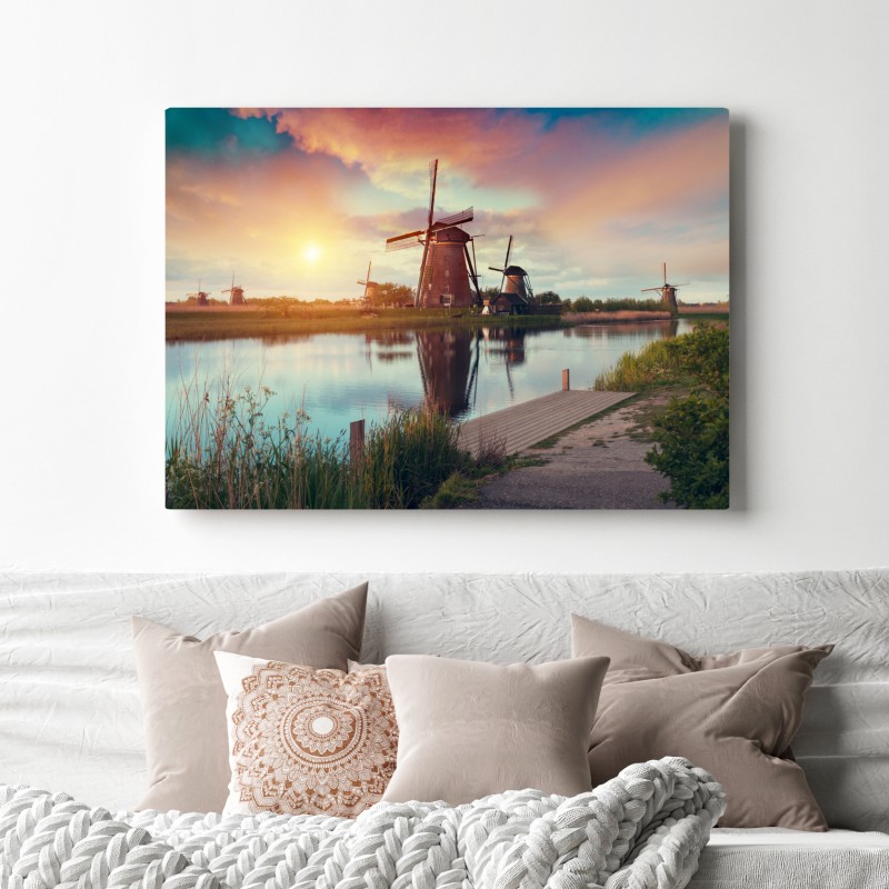 Leinwandbild sonnenuntergang über windmühlen in den Niederlanden – Wallnifity® Leinwandbild sonnenuntergang über windmühlen in den Niederlanden – Wallnifity®