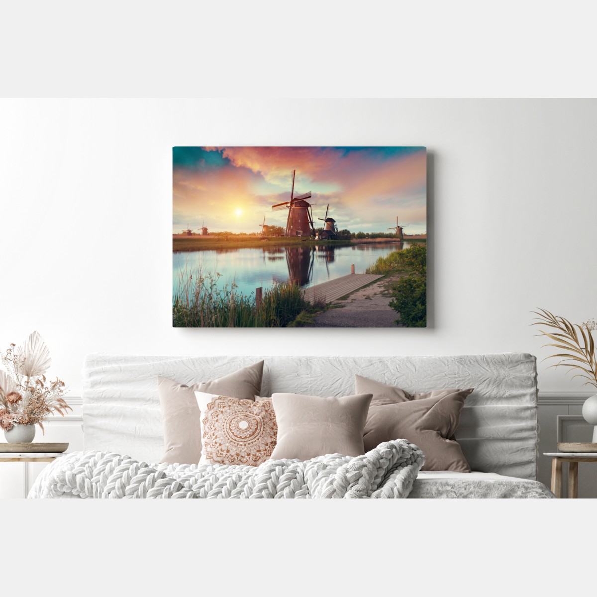 Leinwandbild sonnenuntergang über windmühlen in den Niederlanden – Wallnifity® Leinwandbild sonnenuntergang über windmühlen in den Niederlanden – Wallnifity®