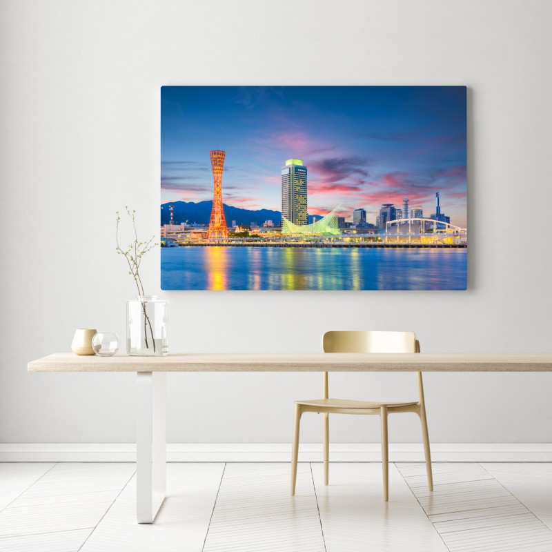 Leinwandbild Kobe skyline bei dämmerung – Wallnifity® Leinwandbild Kobe skyline bei dämmerung – Wallnifity®