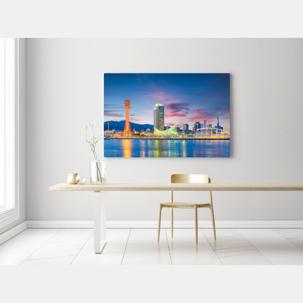 Leinwandbild Kobe skyline bei dämmerung – Wallnifity® Leinwandbild Kobe skyline bei dämmerung – Wallnifity®