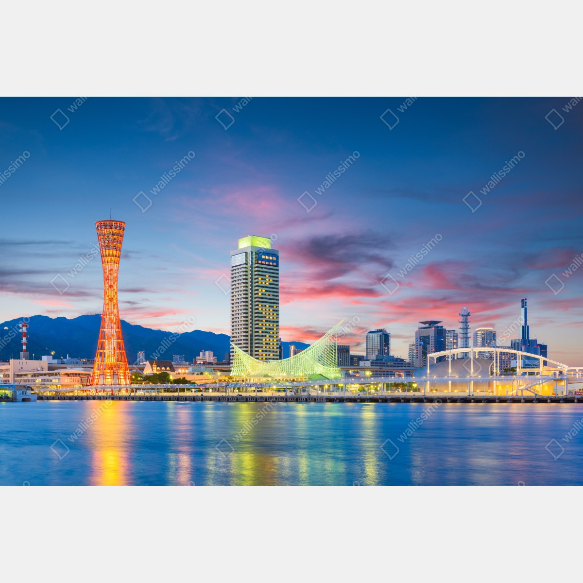 Leinwandbild Kobe skyline bei dämmerung – Wallnifity® Leinwandbild Kobe skyline bei dämmerung – Wallnifity®