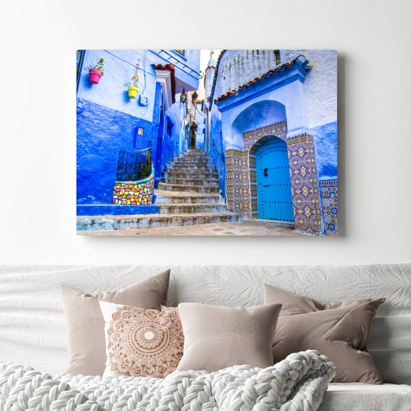 Leinwandbild blaue gasse in Chefchaouen, Marokko – Wallnifity® Leinwandbild blaue gasse in Chefchaouen, Marokko – Wallnifity®