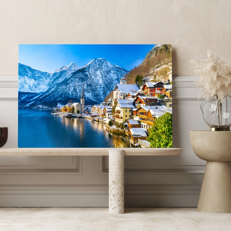 Leinwandbild winterruhe in Hallstatt — alpendorf am see – Wallnifity® Leinwandbild winterruhe in Hallstatt — alpendorf am see – Wallnifity®