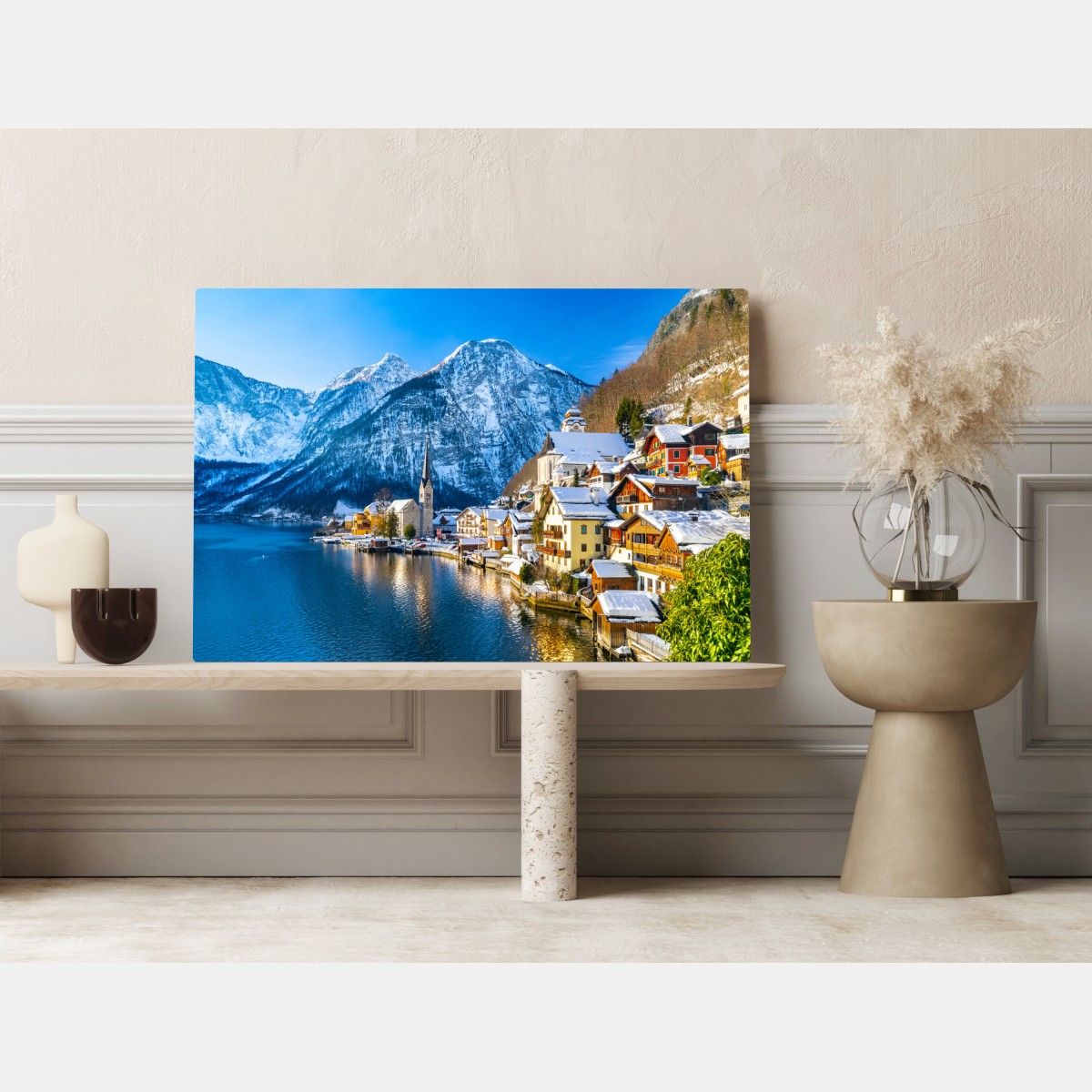 Leinwandbild winterruhe in Hallstatt — alpendorf am see – Wallnifity® Leinwandbild winterruhe in Hallstatt — alpendorf am see – Wallnifity®