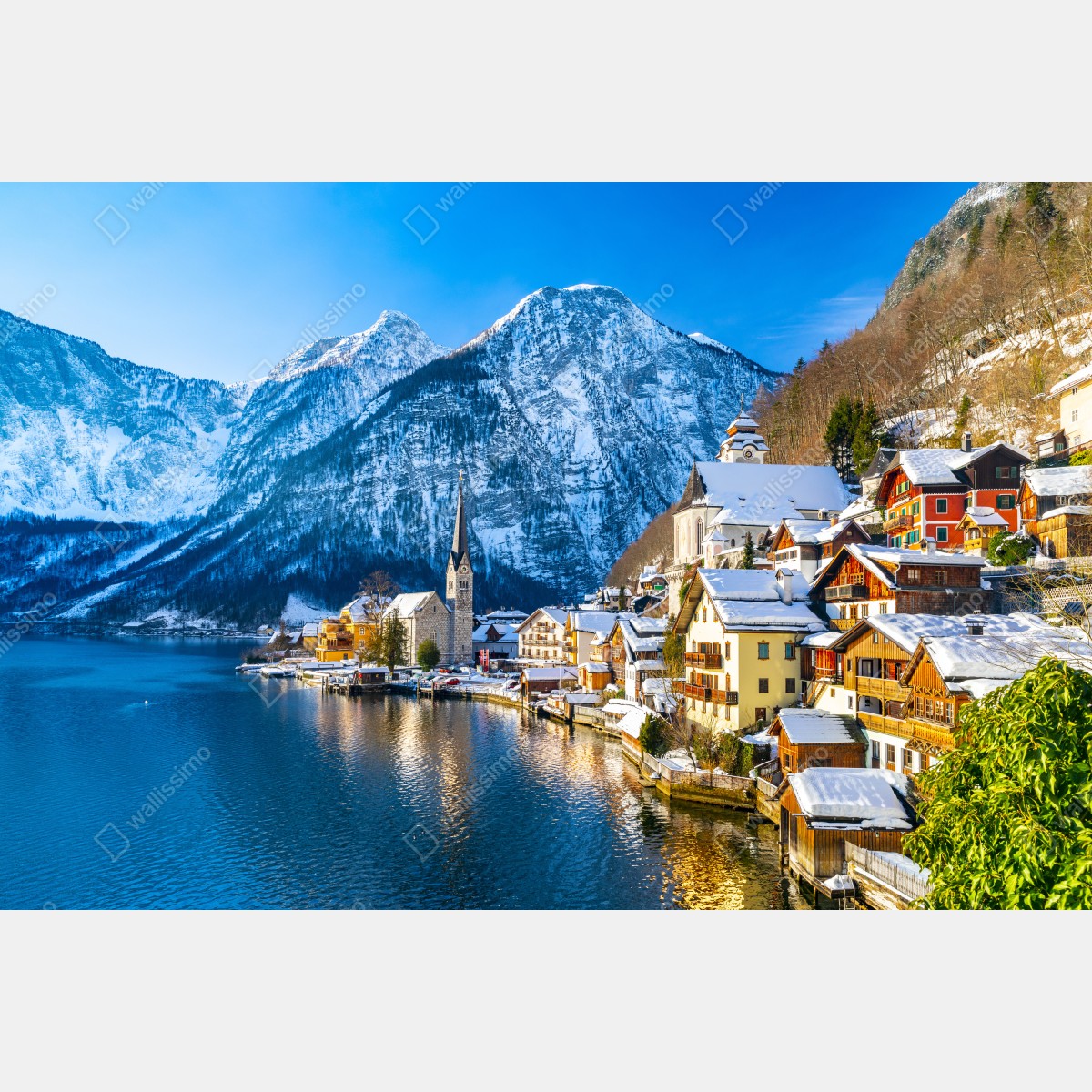 Leinwandbild winterruhe in Hallstatt — alpendorf am see – Wallnifity® Leinwandbild winterruhe in Hallstatt — alpendorf am see – Wallnifity®