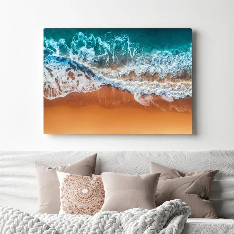 Leinwandbild luftaufnahme türkisfarbener wellen an einem sandstrand – Wallnifity® Leinwandbild luftaufnahme türkisfarbener wellen an einem sandstrand – Wallnifity®