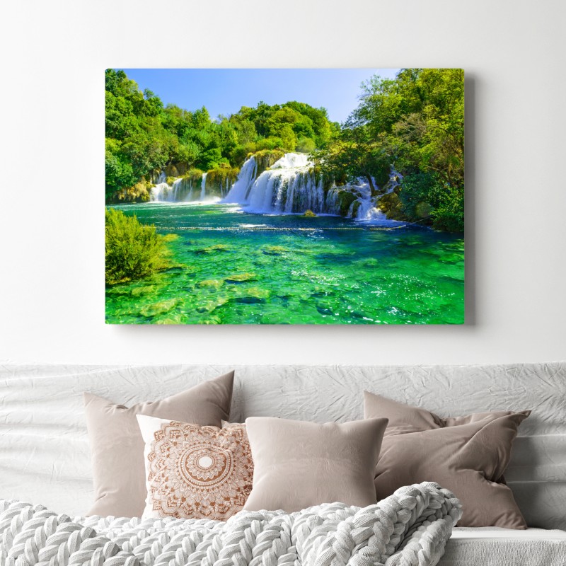 Leinwandbild smaragdgrüner wasserfall – Wallnifity® Leinwandbild smaragdgrüner wasserfall – Wallnifity®