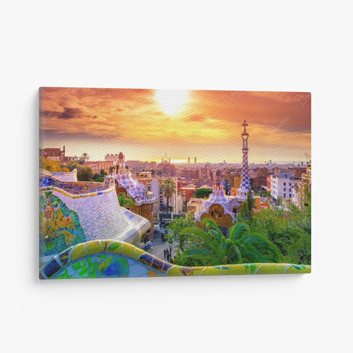 Leinwandbild sonnenuntergang über Park Güell in Barcelona – Wallnifity® Leinwandbild sonnenuntergang über Park Güell in Barcelona – Wallnifity®