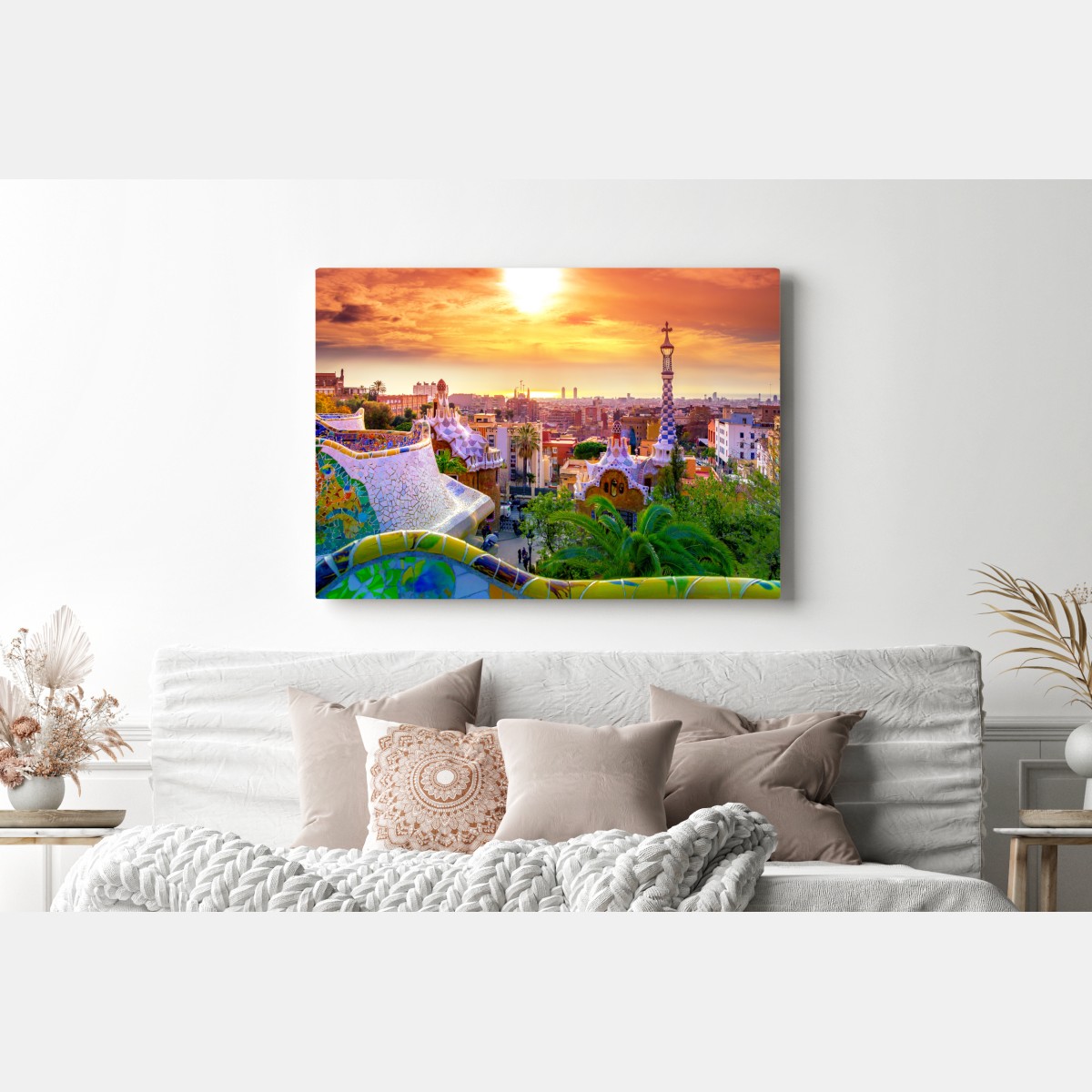 Leinwandbild sonnenuntergang über Park Güell in Barcelona – Wallnifity® Leinwandbild sonnenuntergang über Park Güell in Barcelona – Wallnifity®