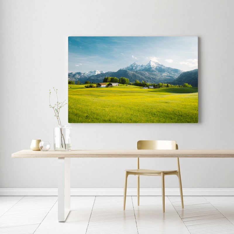 Leinwandbild alpwiese unter schneebedeckten gipfeln – Wallnifity® Leinwandbild alpwiese unter schneebedeckten gipfeln – Wallnifity®