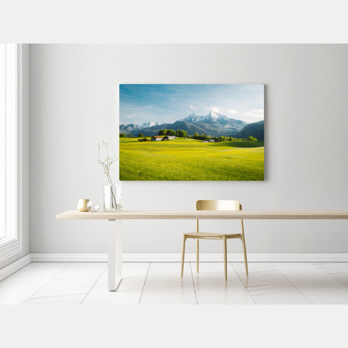 Leinwandbild alpwiese unter schneebedeckten gipfeln – Wallnifity® Leinwandbild alpwiese unter schneebedeckten gipfeln – Wallnifity®