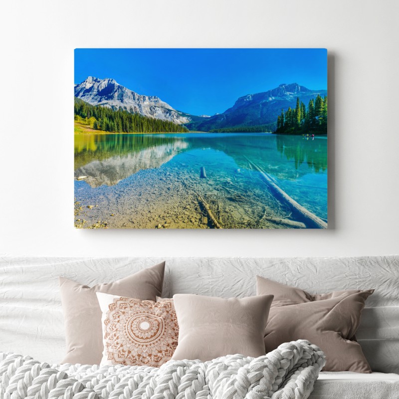 Leinwandbild türkises alpensee mit bergreflexionen – Wallnifity® Leinwandbild türkises alpensee mit bergreflexionen – Wallnifity®