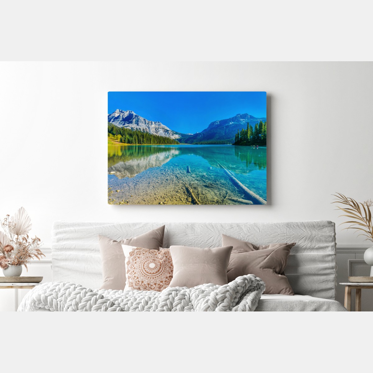 Leinwandbild türkises alpensee mit bergreflexionen – Wallnifity® Leinwandbild türkises alpensee mit bergreflexionen – Wallnifity®