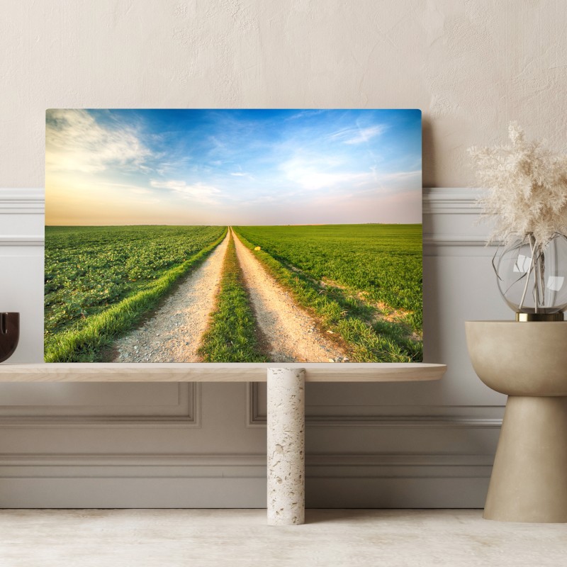 Leinwandbild feldweg durch grüne felder – Wallnifity®