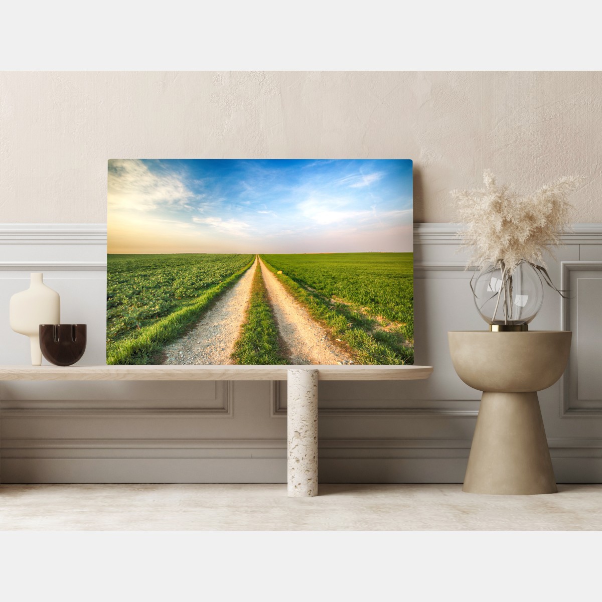 Leinwandbild feldweg durch grüne felder – Wallnifity®