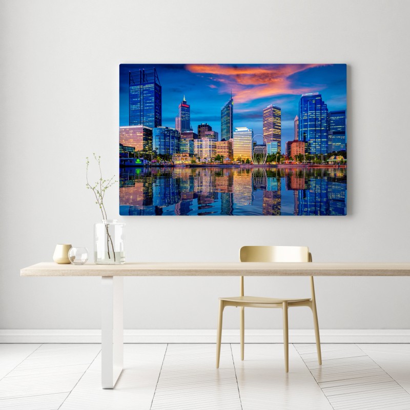 Leinwandbild Perth skyline bei sonnenuntergang – Wallnifity® Leinwandbild Perth skyline bei sonnenuntergang – Wallnifity®