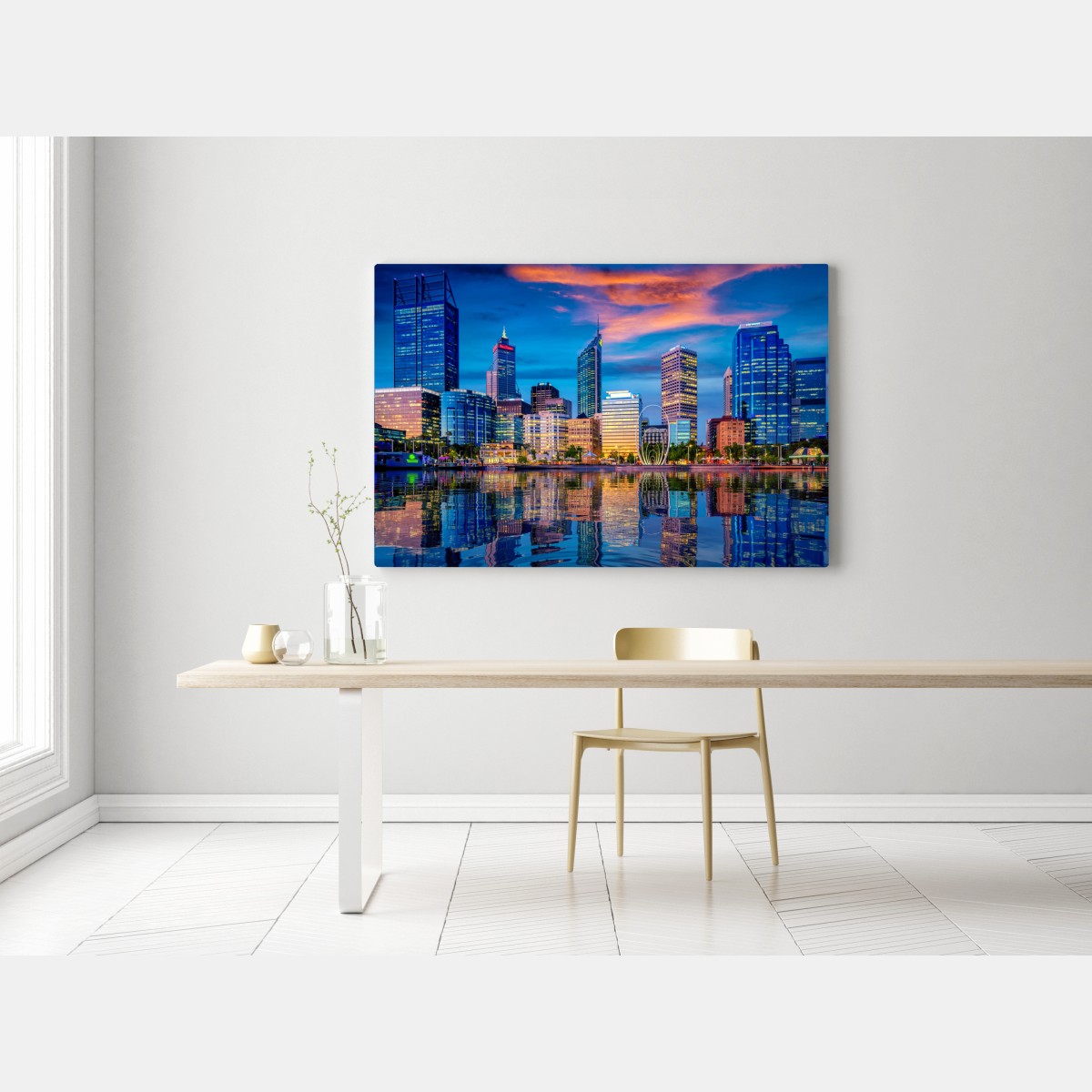 Leinwandbild Perth skyline bei sonnenuntergang – Wallnifity® Leinwandbild Perth skyline bei sonnenuntergang – Wallnifity®