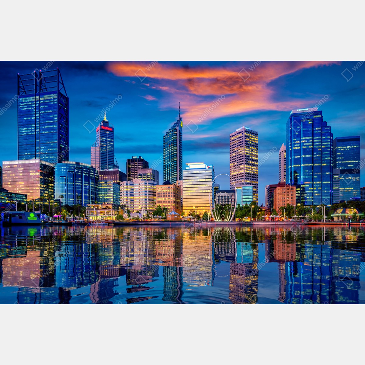 Leinwandbild Perth skyline bei sonnenuntergang – Wallnifity® Leinwandbild Perth skyline bei sonnenuntergang – Wallnifity®