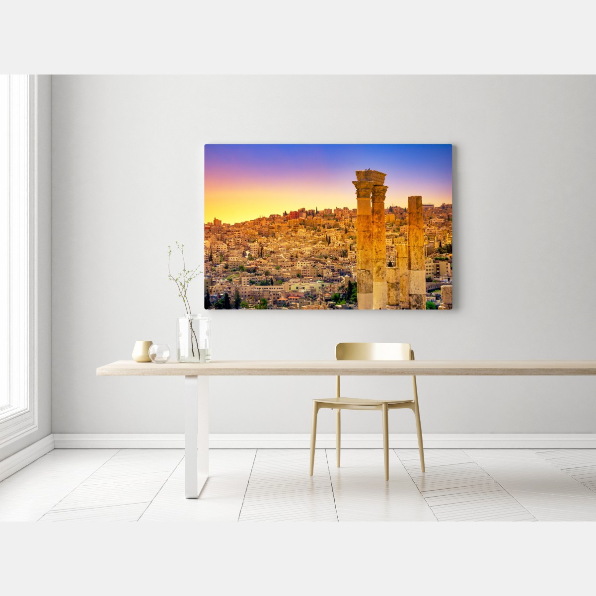 Leinwandbild goldene Amman skyline mit antiken säulen – Wallnifity® Leinwandbild goldene Amman skyline mit antiken säulen – Wallnifity®