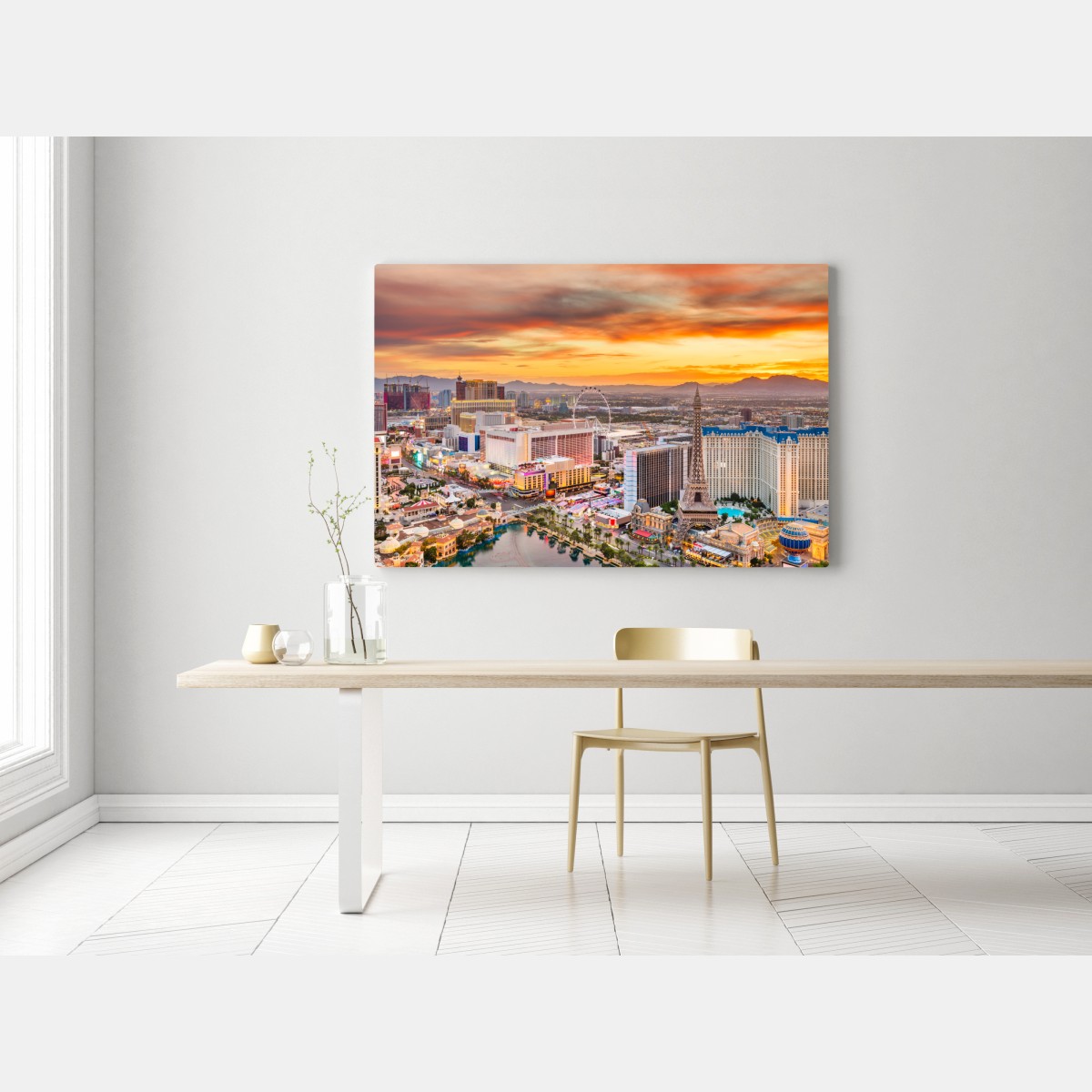 Leinwandbild Las Vegas skyline bei sonnenuntergang – Wallnifity® Leinwandbild Las Vegas skyline bei sonnenuntergang – Wallnifity®