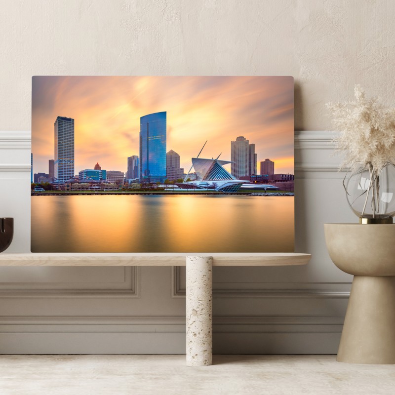 Leinwandbild Milwaukee skyline bei dämmerung – Wallnifity® Leinwandbild Milwaukee skyline bei dämmerung – Wallnifity®