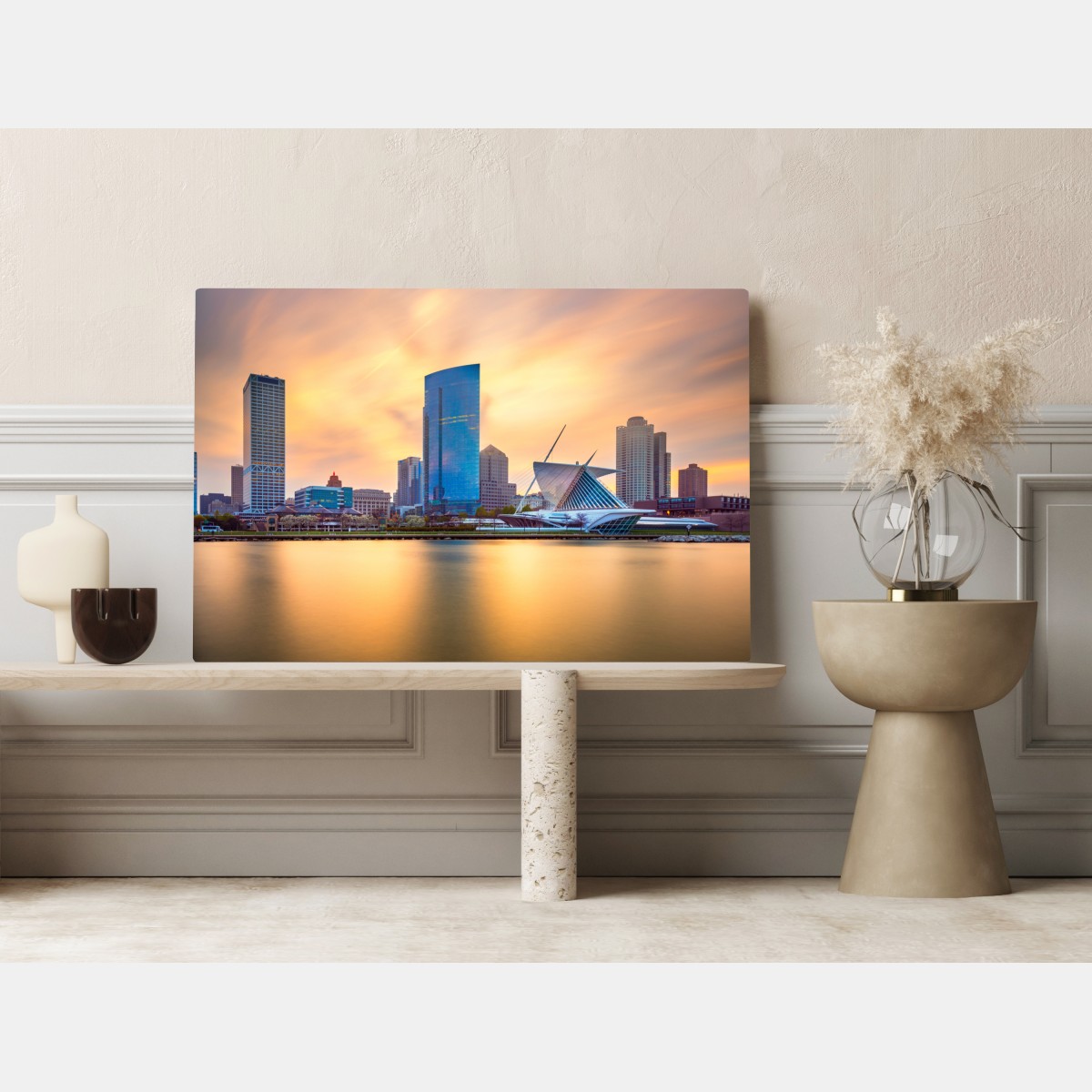 Leinwandbild Milwaukee skyline bei dämmerung – Wallnifity® Leinwandbild Milwaukee skyline bei dämmerung – Wallnifity®