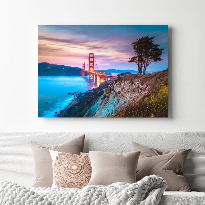 Leinwandbild Golden Gate Bridge bei dämmerung – Wallnifity® Leinwandbild Golden Gate Bridge bei dämmerung – Wallnifity®