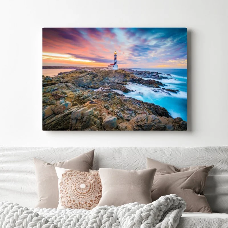 Leinwandbild sonnenuntergang bei leuchtturm Favaritx, Menorca – Wallnifity® Leinwandbild sonnenuntergang bei leuchtturm Favaritx, Menorca – Wallnifity®