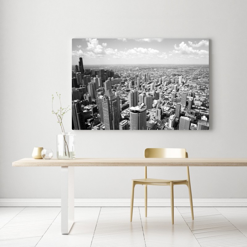 Leinwandbild Chicago skyline in graustufen – Wallnifity®