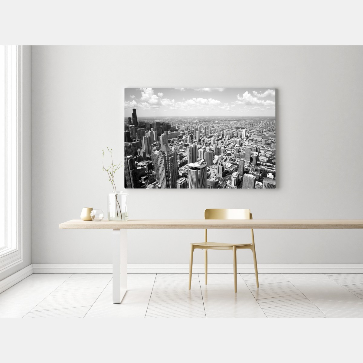 Leinwandbild Chicago skyline in graustufen – Wallnifity®