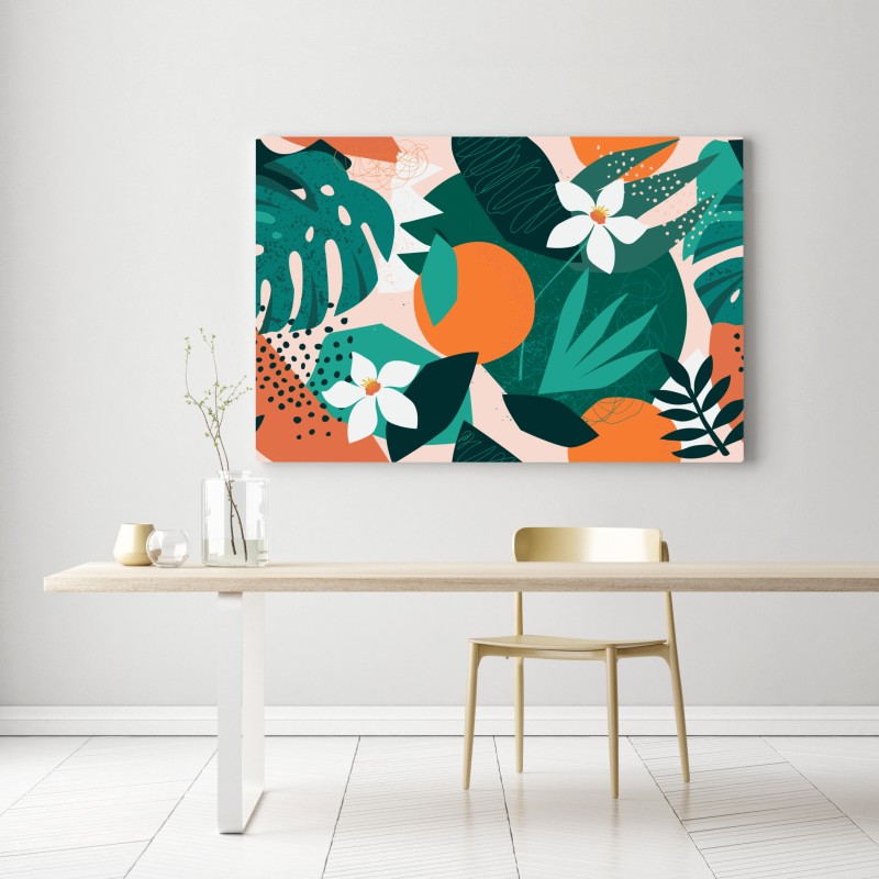 Leinwandbild tropische blätter und zitrus illustration – Wallnifity® Leinwandbild tropische blätter und zitrus illustration – Wallnifity®