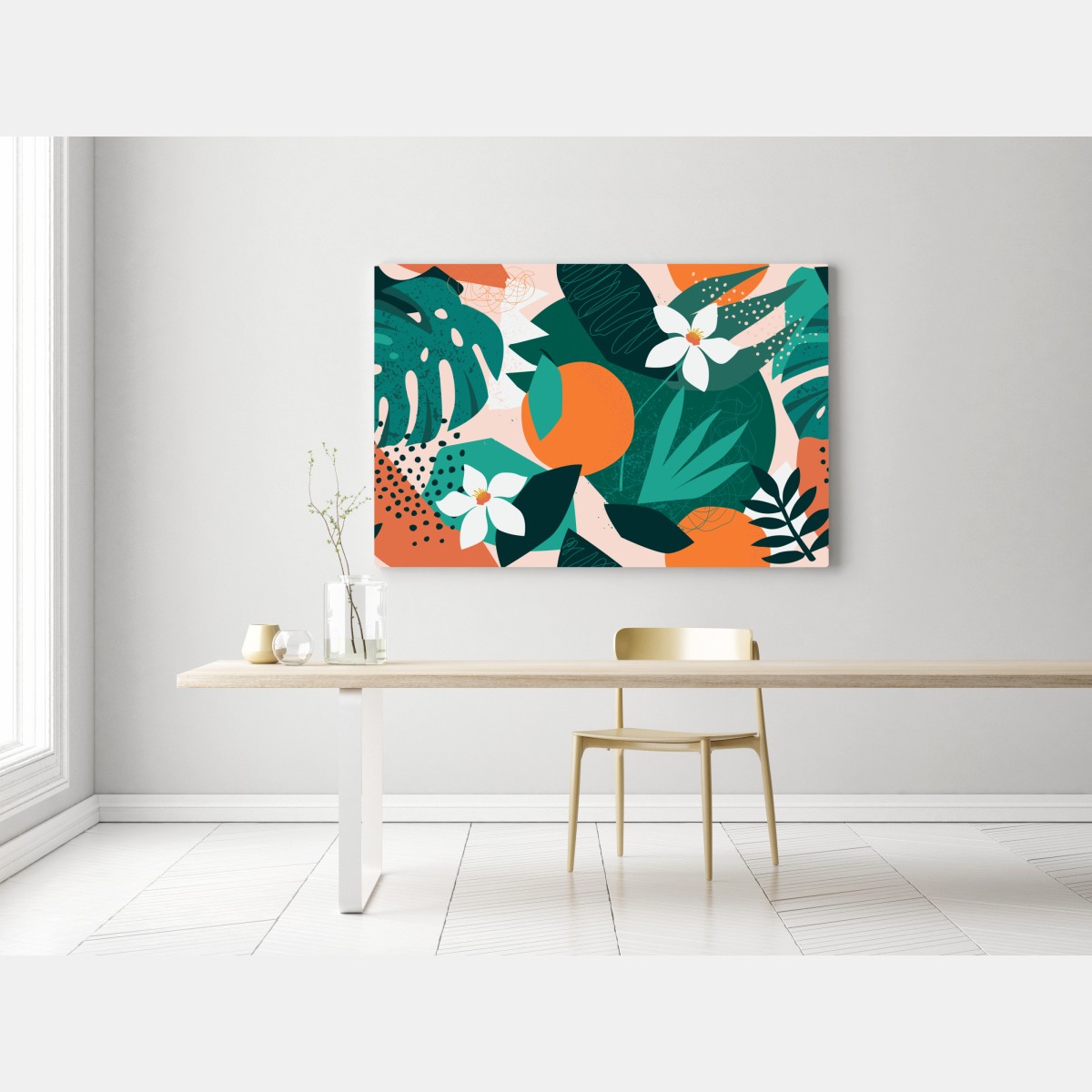 Leinwandbild tropische blätter und zitrus illustration – Wallnifity® Leinwandbild tropische blätter und zitrus illustration – Wallnifity®