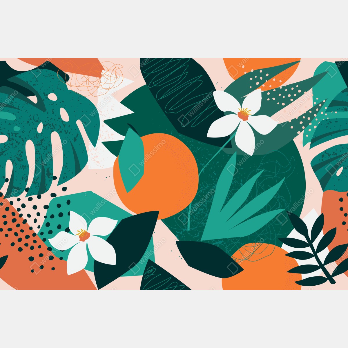 Leinwandbild tropische blätter und zitrus illustration – Wallnifity® Leinwandbild tropische blätter und zitrus illustration – Wallnifity®