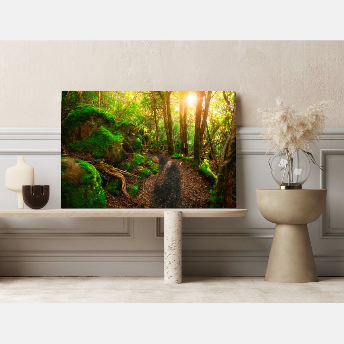 Leinwandbild sonniger pfad im regenwald der Tasman-Halbinsel, Tasmanien – Wallnifity® Leinwandbild sonniger pfad im regenwald der Tasman-Halbinsel, Tasmanien – Wallnifity®