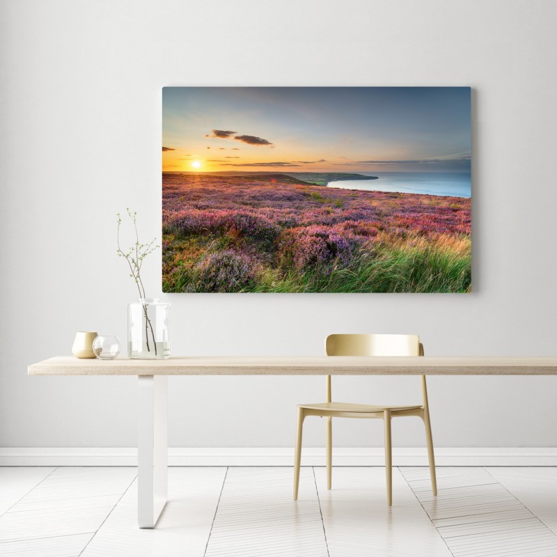 Leinwandbild sonnenuntergang über der heide auf den North York Moors – Wallnifity® Leinwandbild sonnenuntergang über der heide auf den North York Moors – Wallnifity®