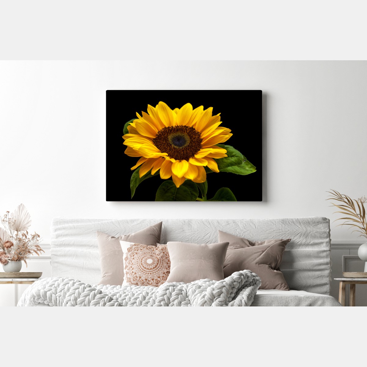 Leinwandbild leuchtende sonnenblume auf schwarzem hintergrund – Wallnifity® Leinwandbild leuchtende sonnenblume auf schwarzem hintergrund – Wallnifity®