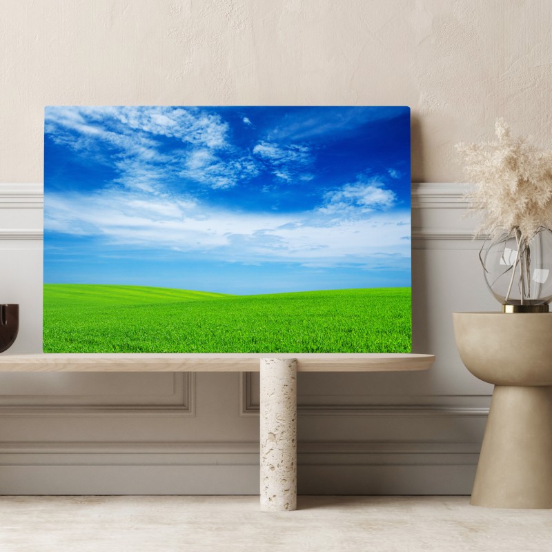 Leinwandbild grüne wiese unter blauem himmel – Wallnifity® Leinwandbild grüne wiese unter blauem himmel – Wallnifity®