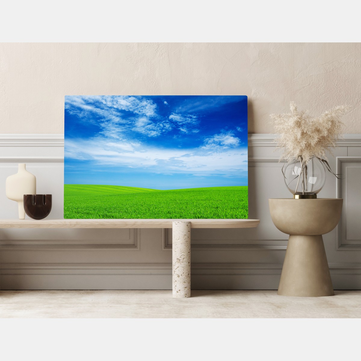 Leinwandbild grüne wiese unter blauem himmel – Wallnifity® Leinwandbild grüne wiese unter blauem himmel – Wallnifity®