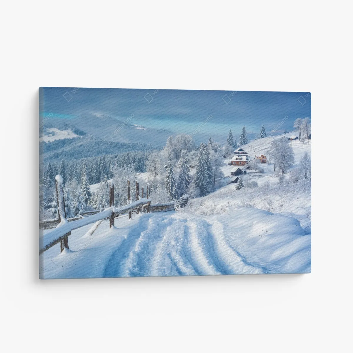 Leinwandbild winterweg zum alpendorf – Wallnifity® Leinwandbild winterweg zum alpendorf – Wallnifity®