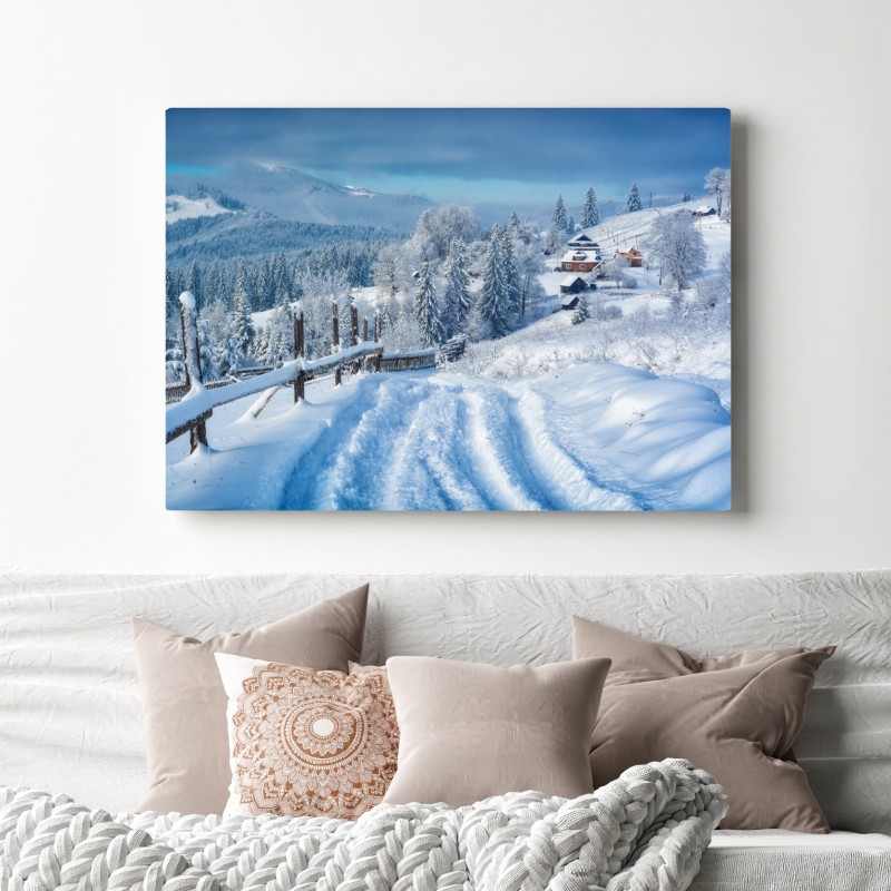 Leinwandbild winterweg zum alpendorf – Wallnifity® Leinwandbild winterweg zum alpendorf – Wallnifity®