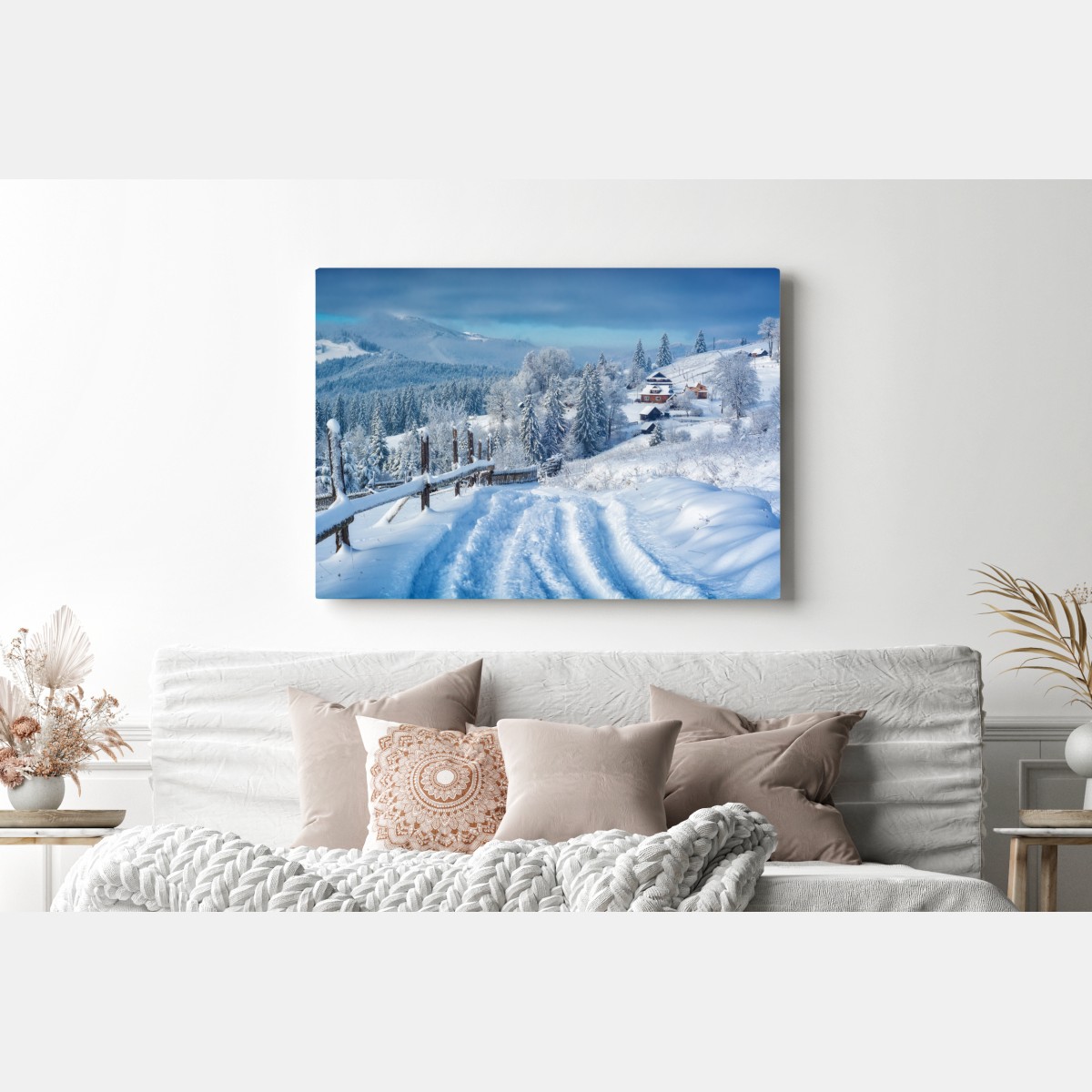 Leinwandbild winterweg zum alpendorf – Wallnifity® Leinwandbild winterweg zum alpendorf – Wallnifity®