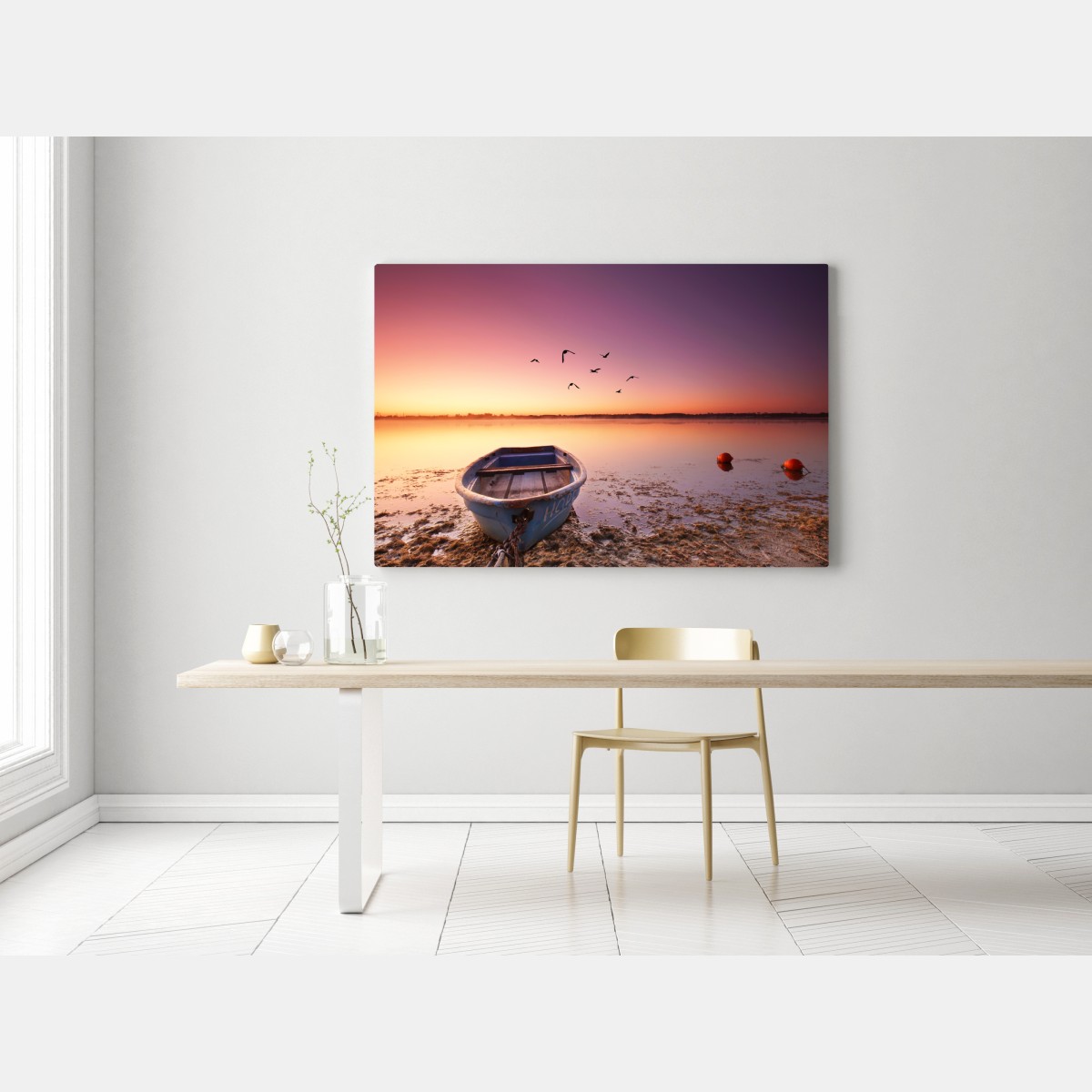 Leinwandbild friedliche bootsstimmung im abendlicht – Wallnifity® Leinwandbild friedliche bootsstimmung im abendlicht – Wallnifity®