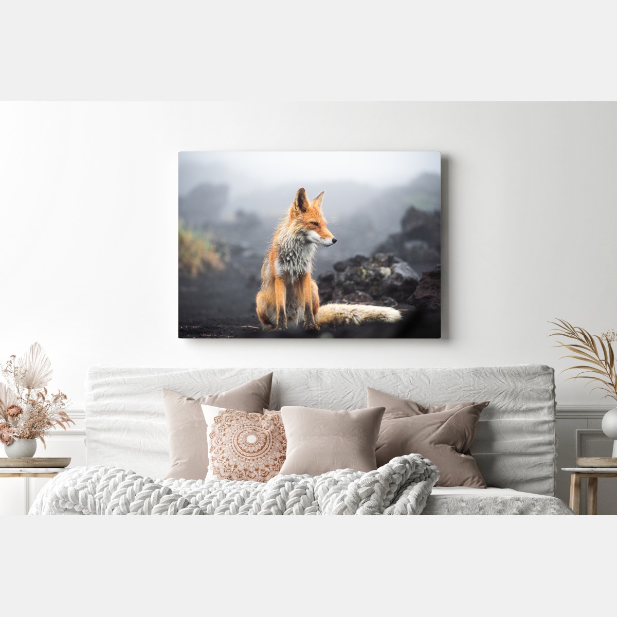 Leinwandbild roter fuchs in nebliger landschaft – Wallnifity® Leinwandbild roter fuchs in nebliger landschaft – Wallnifity®