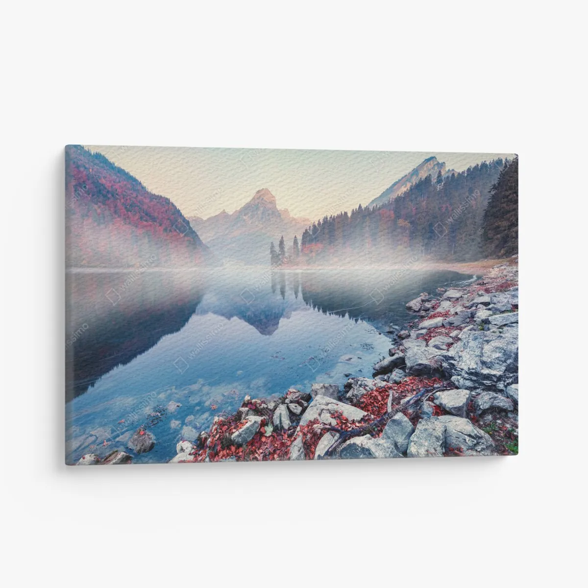 Leinwandbild nebliger herbstmorgen am Obersee, Schweizer Alpen – Wallnifity® Leinwandbild nebliger herbstmorgen am Obersee, Schweizer Alpen – Wallnifity®