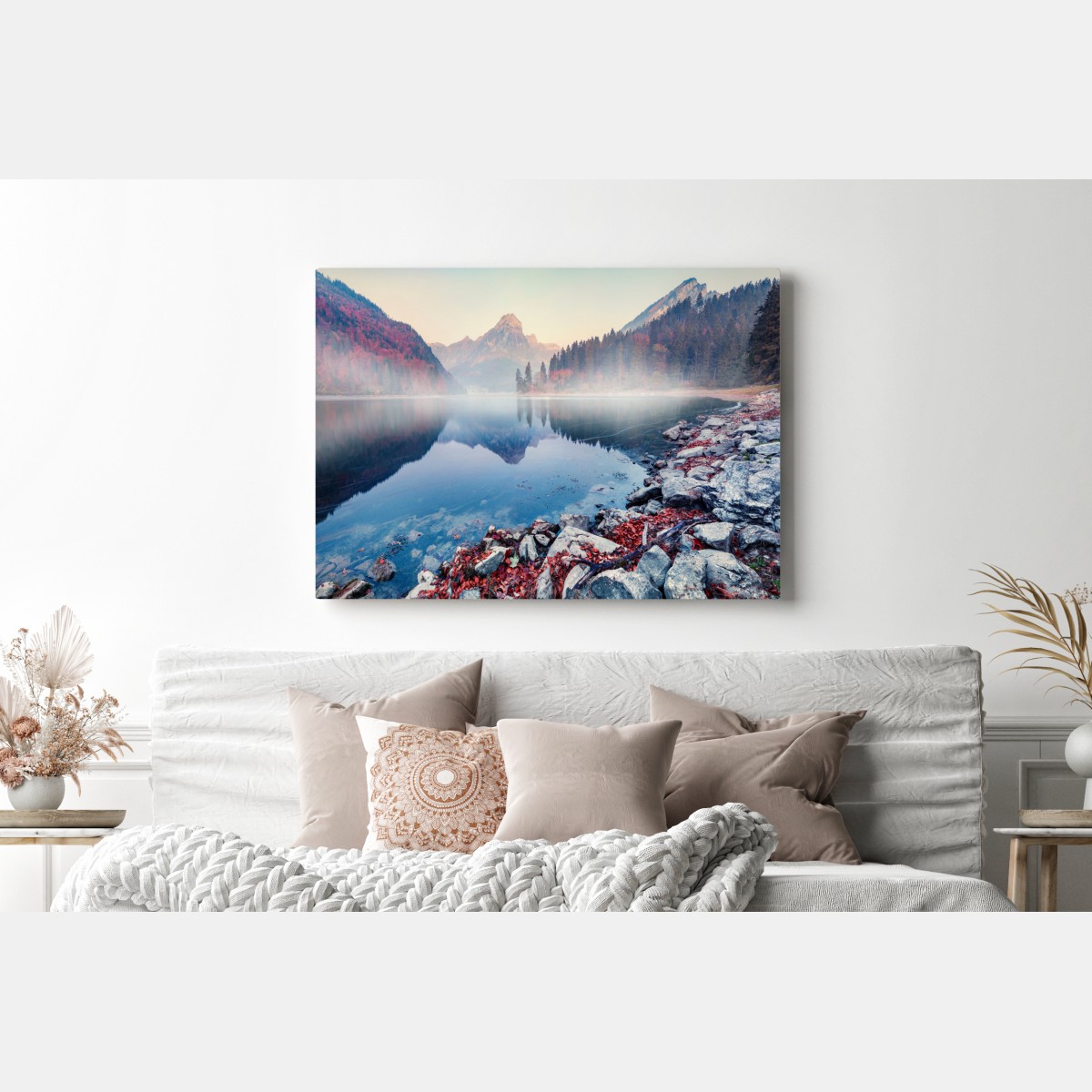 Leinwandbild nebliger herbstmorgen am Obersee, Schweizer Alpen – Wallnifity® Leinwandbild nebliger herbstmorgen am Obersee, Schweizer Alpen – Wallnifity®