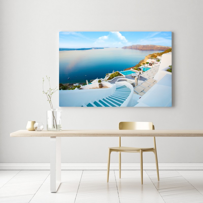 Leinwandbild Santorini meerblick terrasse – Wallnifity® Leinwandbild Santorini meerblick terrasse – Wallnifity®